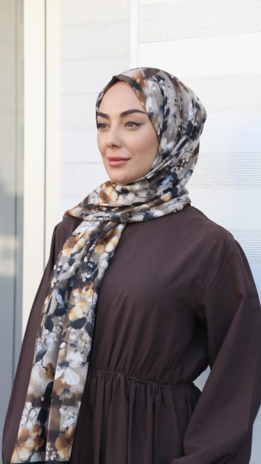 Locella Koza Pamuk Şal-Siyah Kahve-10