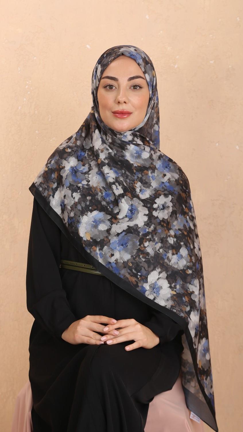 Locella Koza Pamuk Şal-Siyah Mavi-1