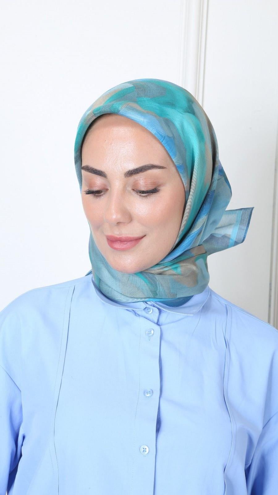 Locella Modal İpek Eşarp Mavi-10