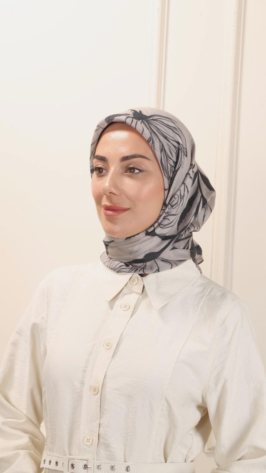 Locella Modal İpek Eşarp Siyah Gri-10