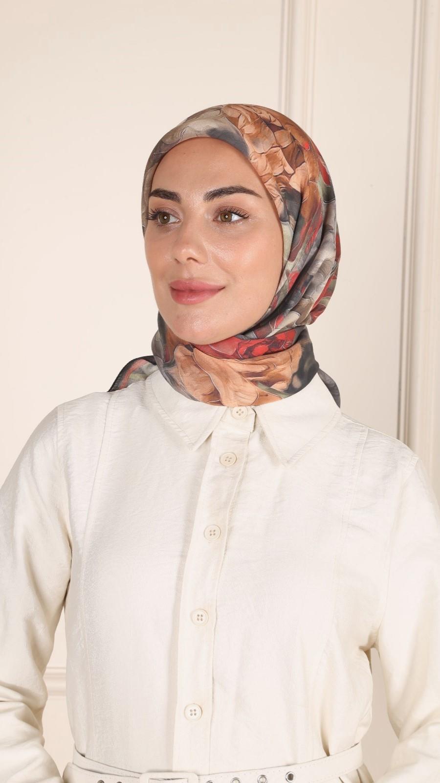 Locella Modal İpek Eşarp Siyah Kırmızı-8