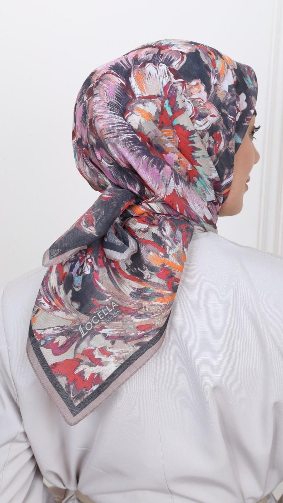 Locella Modal İpek Eşarp Siyah Kırmızı-4