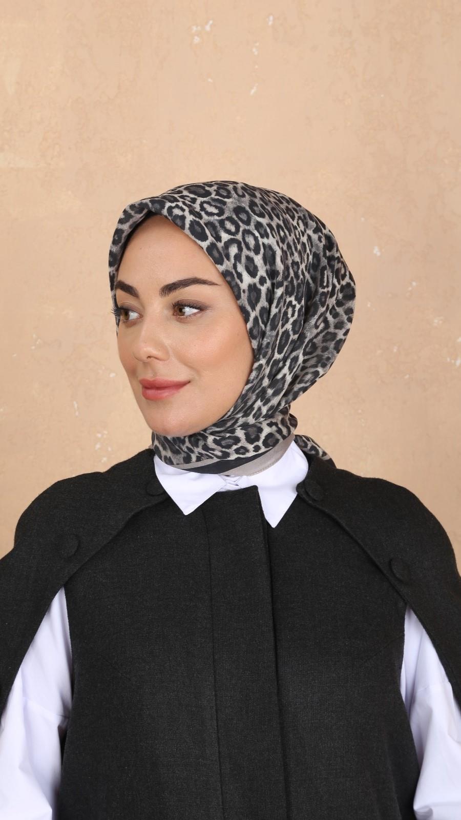 Locella Modal İpek Eşarp Siyah Gri-2