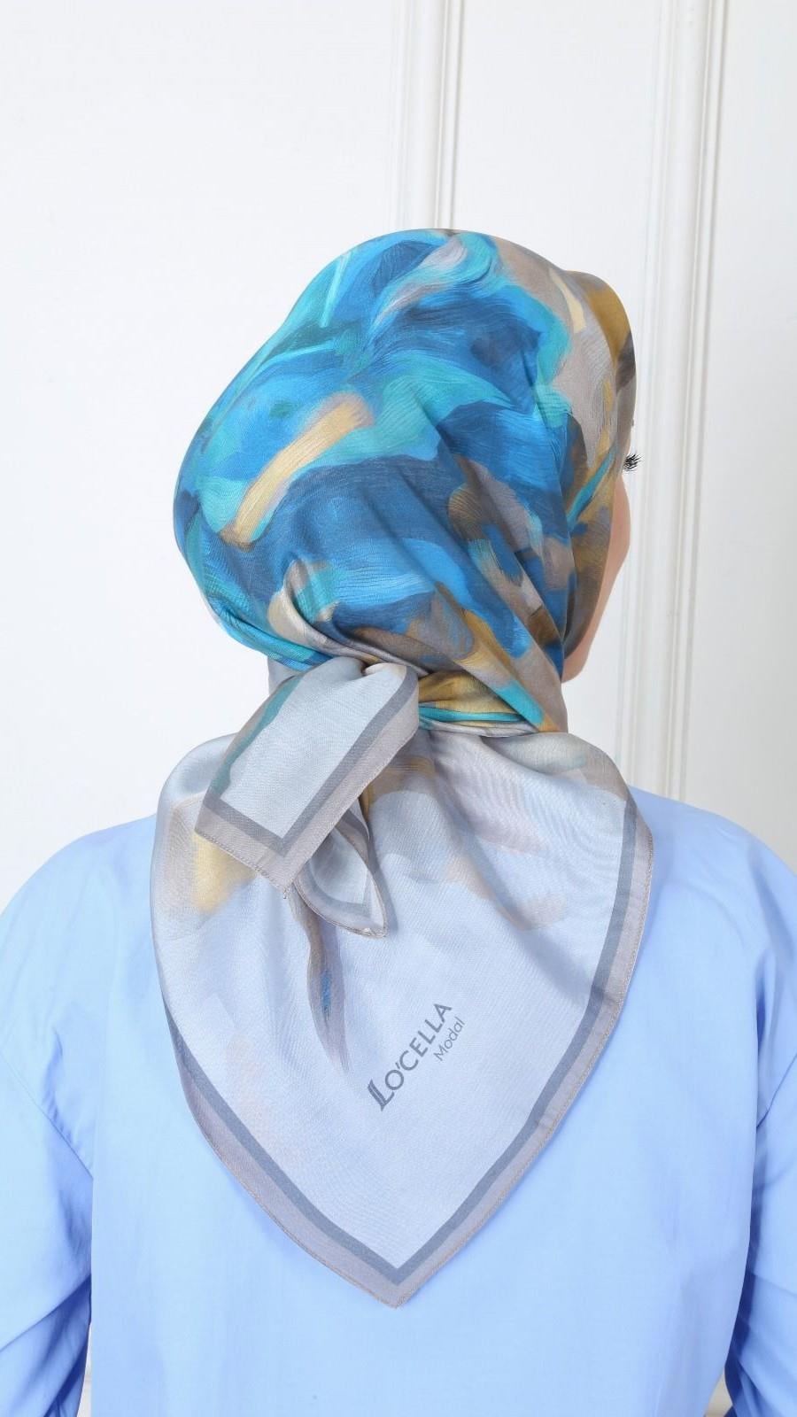 Locella Modal İpek Eşarp Mavi Gri-7