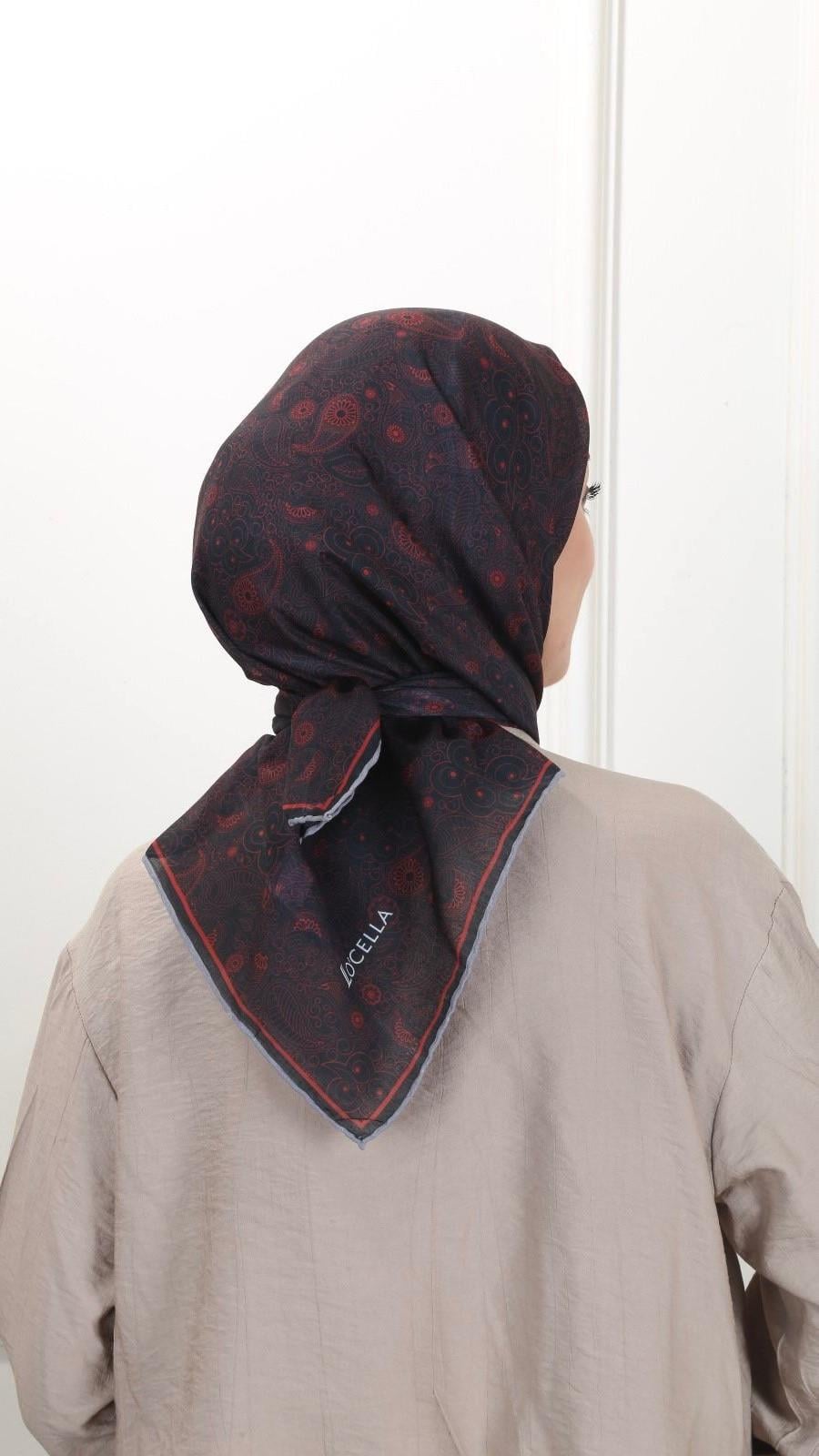 Locella Pamuk Vual Eşarp Siyah Kırmızı-17