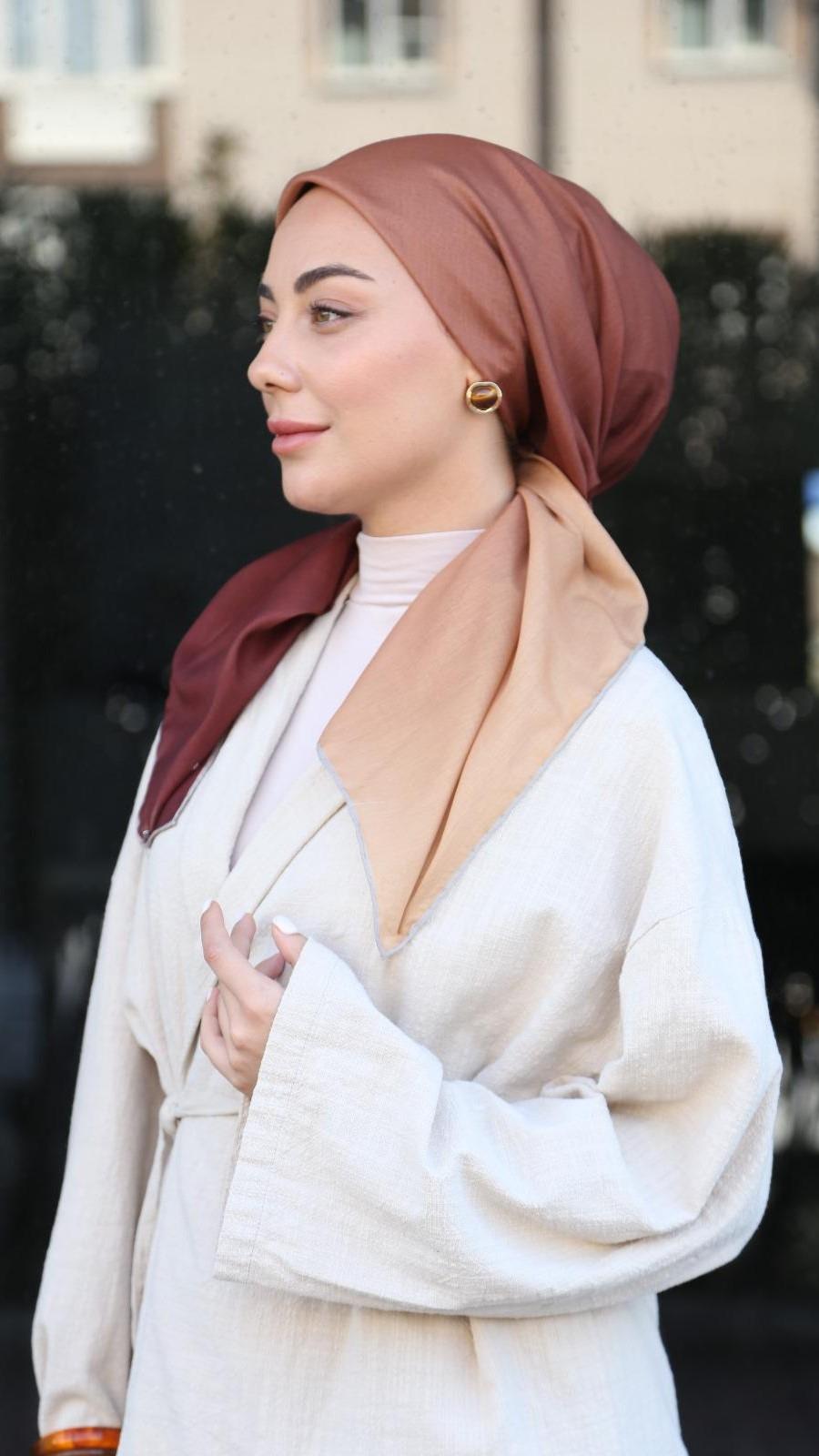 Locella Pamuk Vual Eşarp Bordo Karamel-1