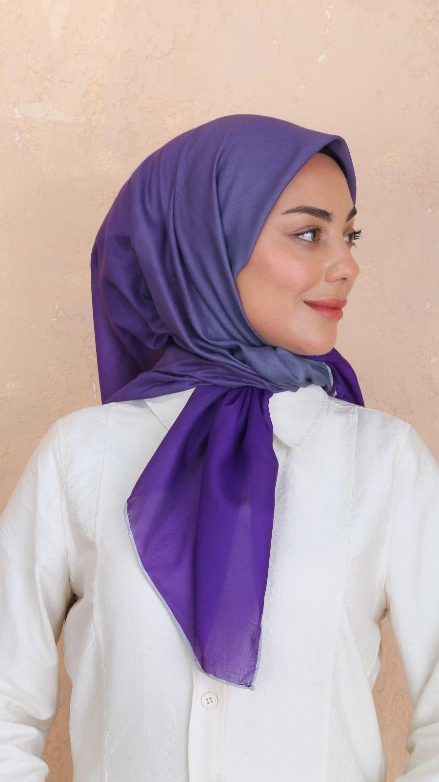Locella Pamuk Vual Eşarp Canlı Mor Gri-24