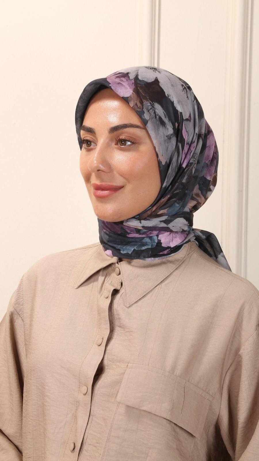 Locella Pamuk Vual Eşarp Siyah Mor-7