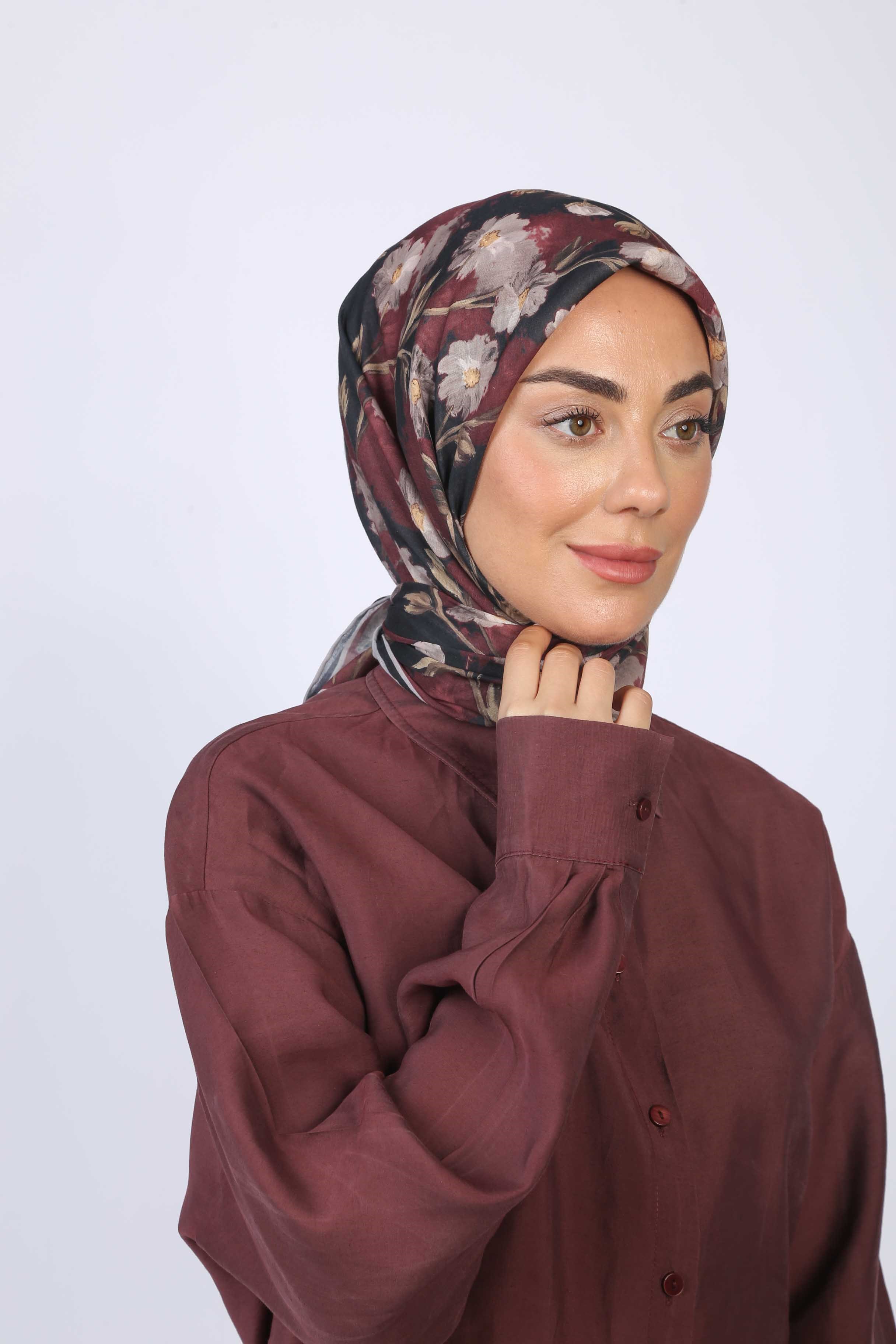 Locella Pamuk Vual Eşarp-Bordo Siyah