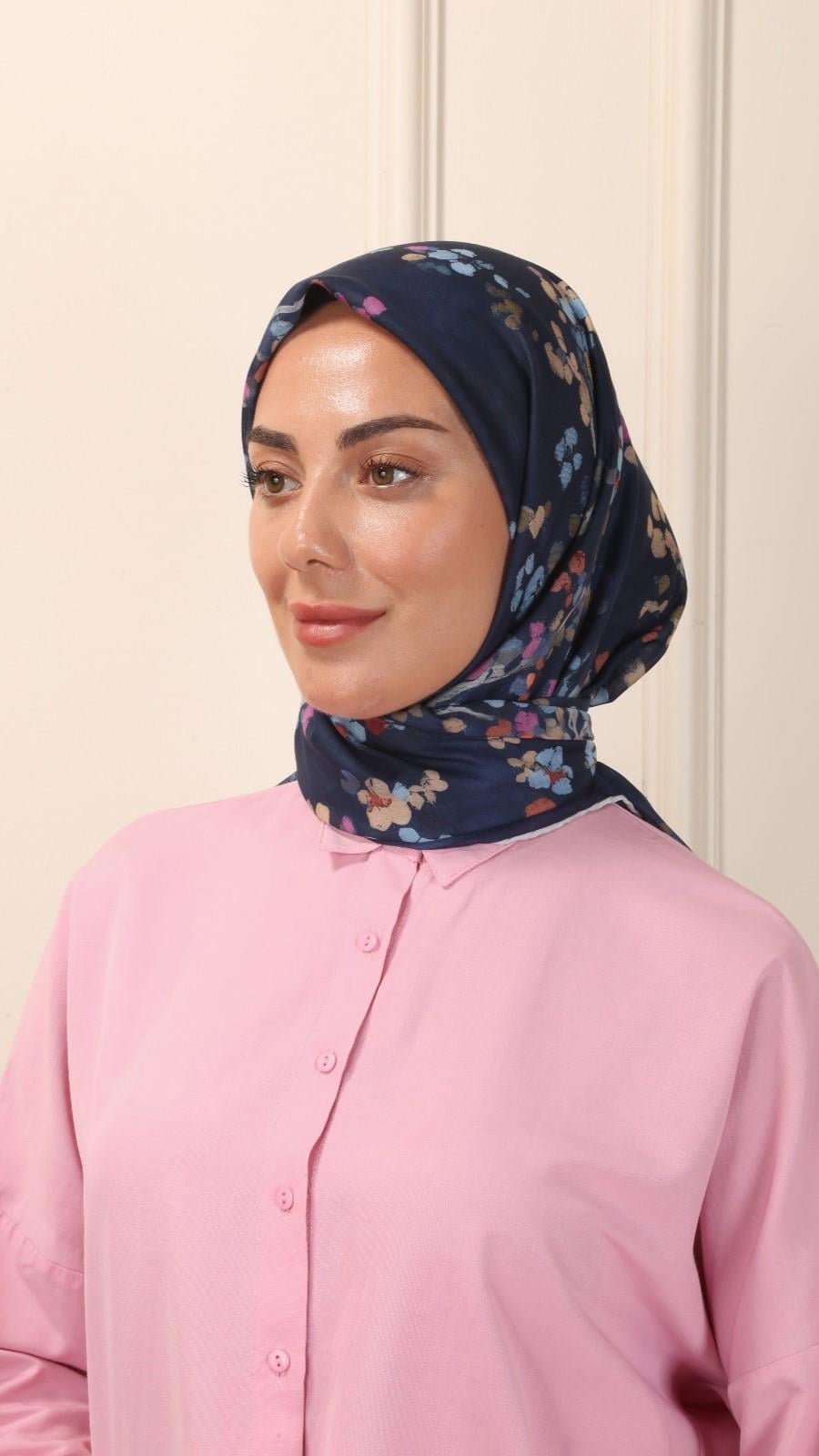 Locella Pamuk Vual Eşarp Koyu Mavi-5