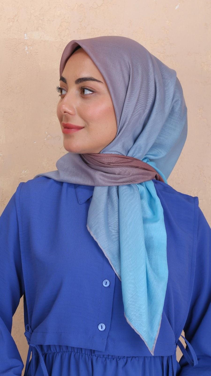 Locella Pamuk Vual Eşarp Mavi Kahve-16