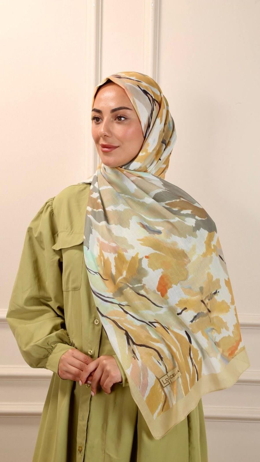 Locella Pamuk Vual Şal Golden Desen-1