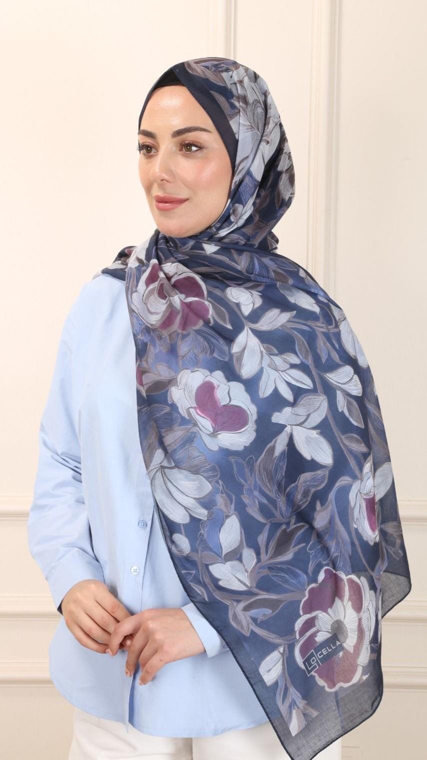 Locella Pamuk Vual Şal Lacivert-4