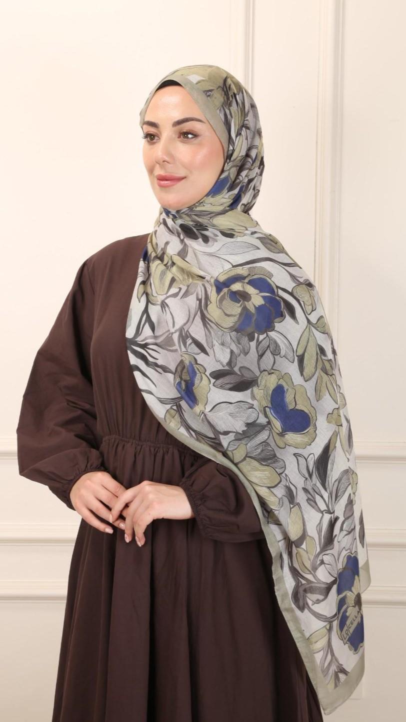 Locella Pamuk Vual Şal Yağ Yeşili-5