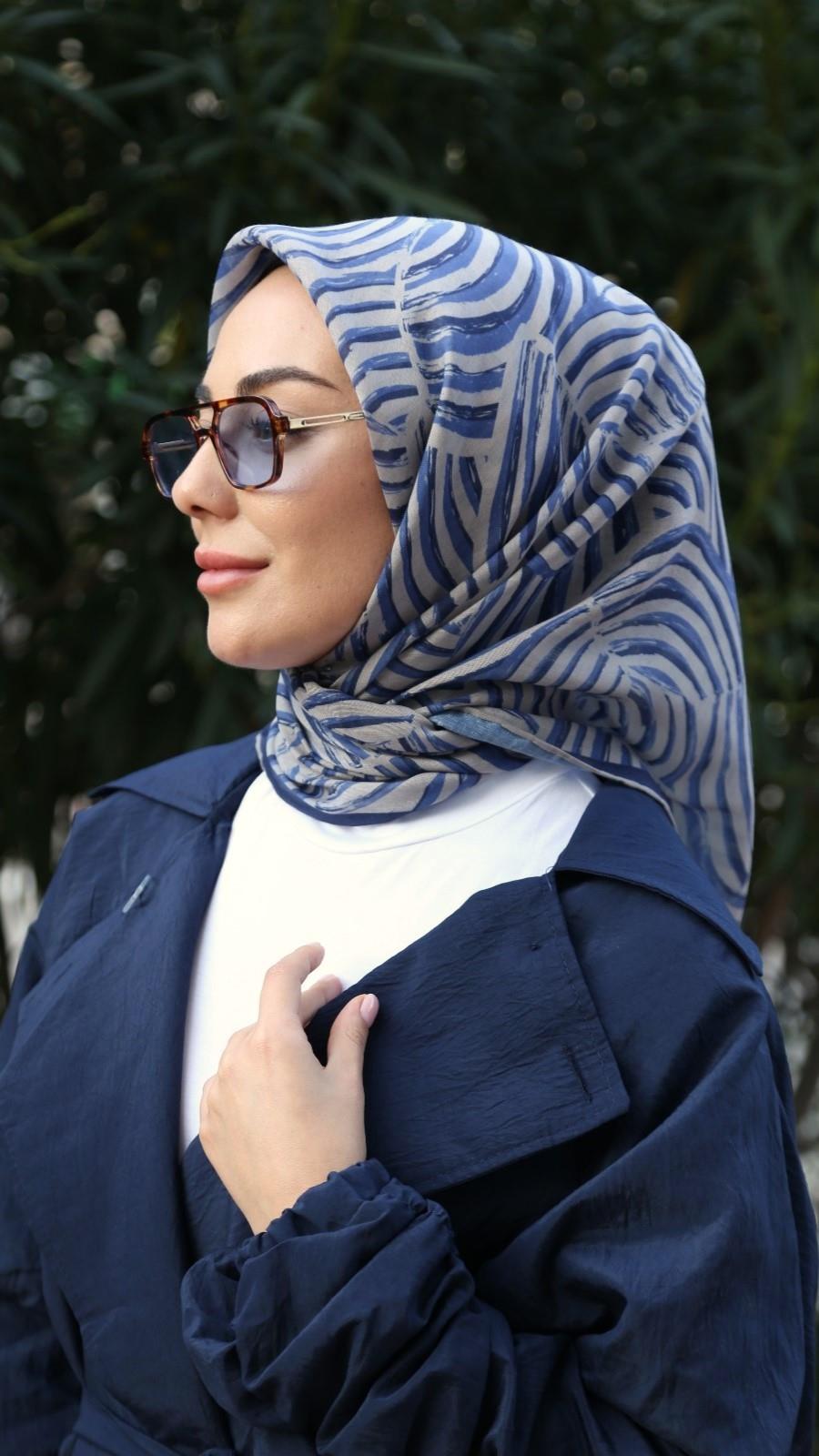 Locella Soft Pamuk Eşarp Mavi-4