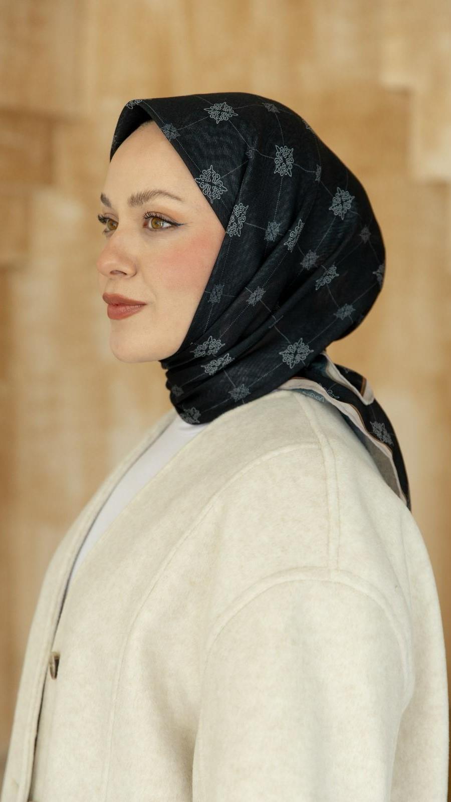 Locella Soft Pamuk Eşarp Siyah Bej-14