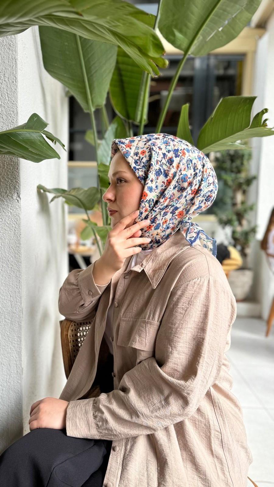 Locella Soft Pamuk Eşarp Mavi Turuncu-4