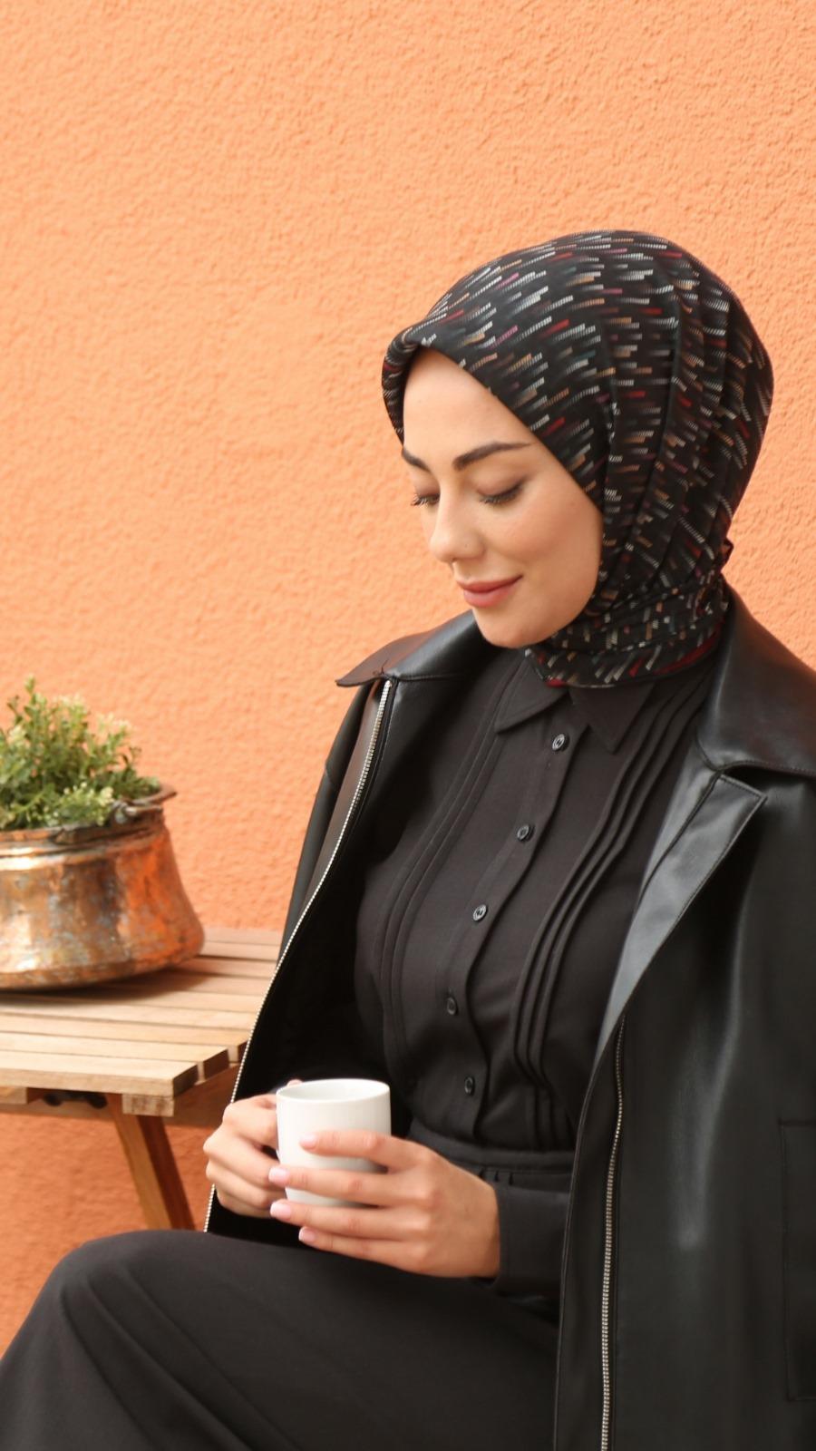 Locella Soft Pamuk Eşarp Siyah Kırmızı-7