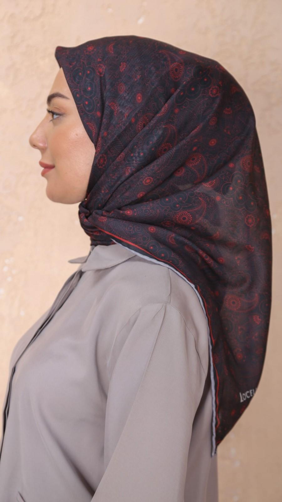 Locella Soft Pamuk Eşarp Siyah Kırmızı-2