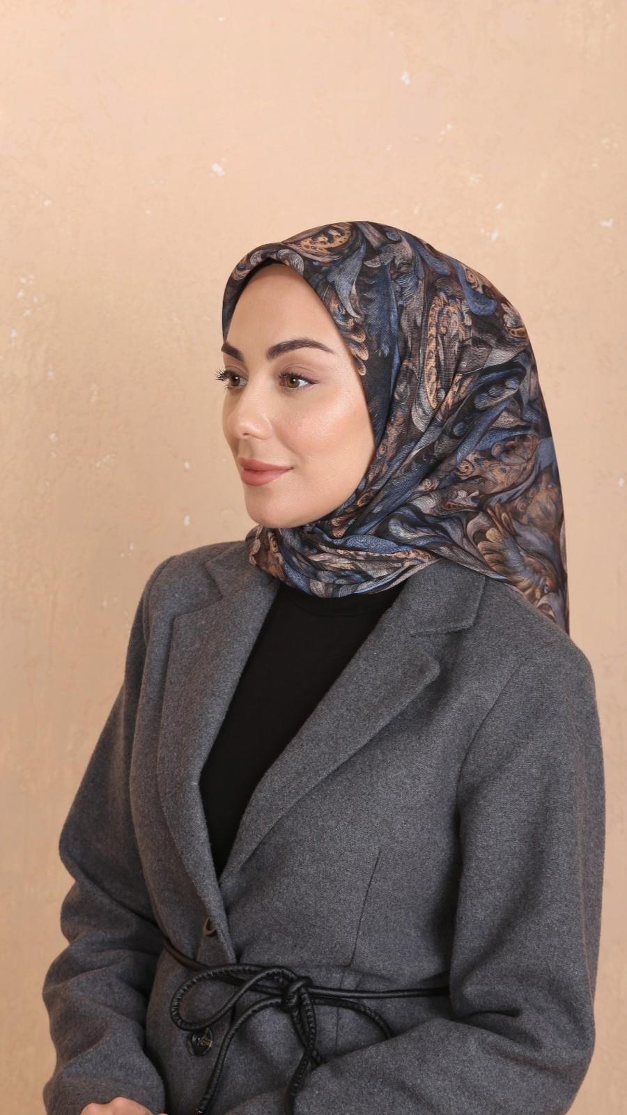 Locella Soft Pamuk Eşarp Siyah Mavi