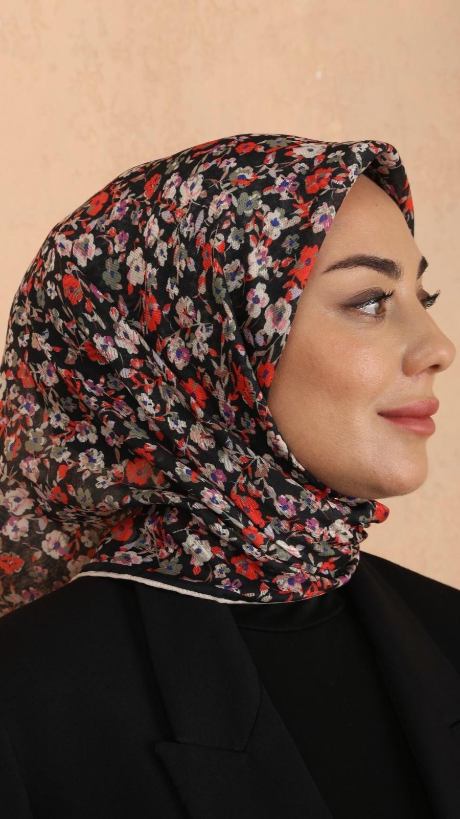 Locella Soft Pamuk Eşarp Siyah Kırmızı-25