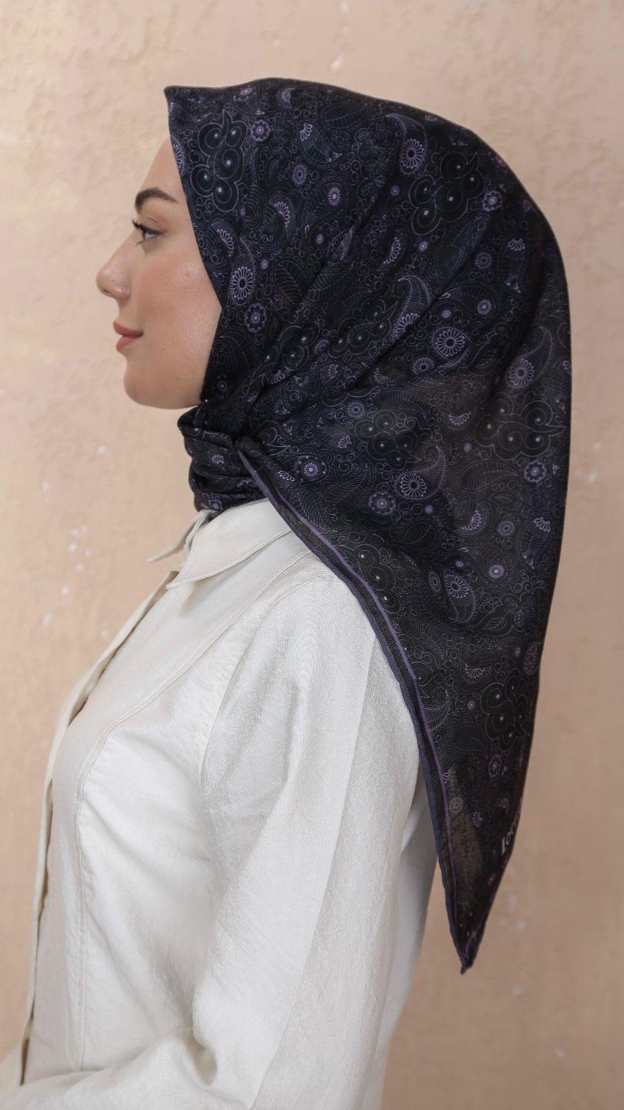 Locella Soft Pamuk Eşarp Siyah Mor-26