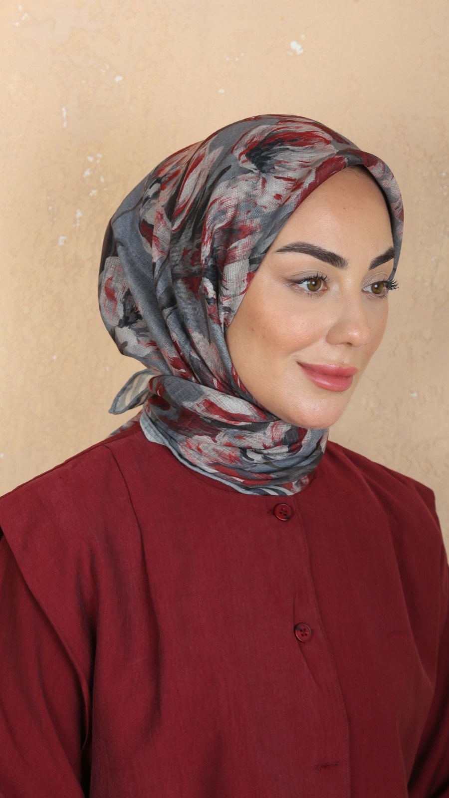 Locella Soft Pamuk Eşarp Gri Bordo