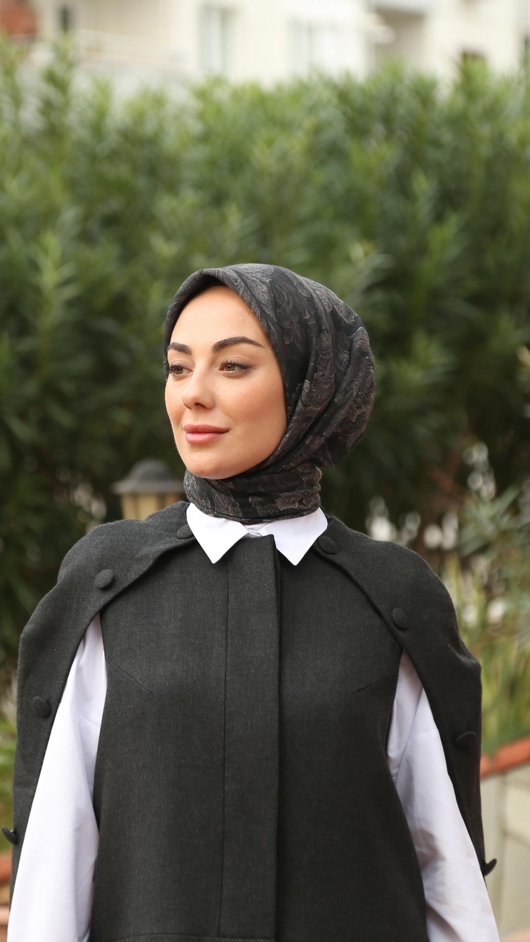 Locella Soft Pamuk Eşarp Siyah Vizon-19