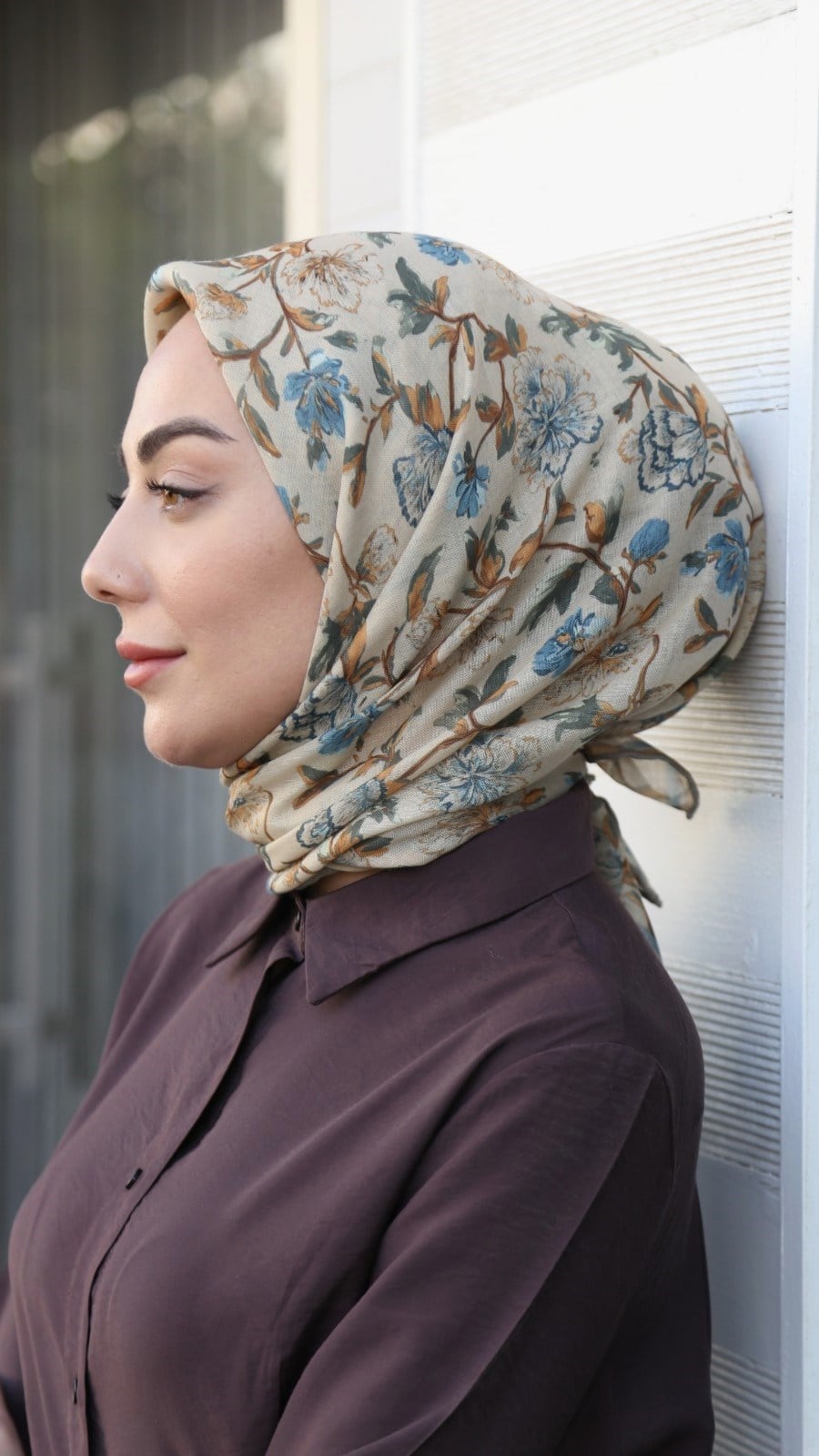 Locella Soft Pamuk Eşarp Bej Mavi