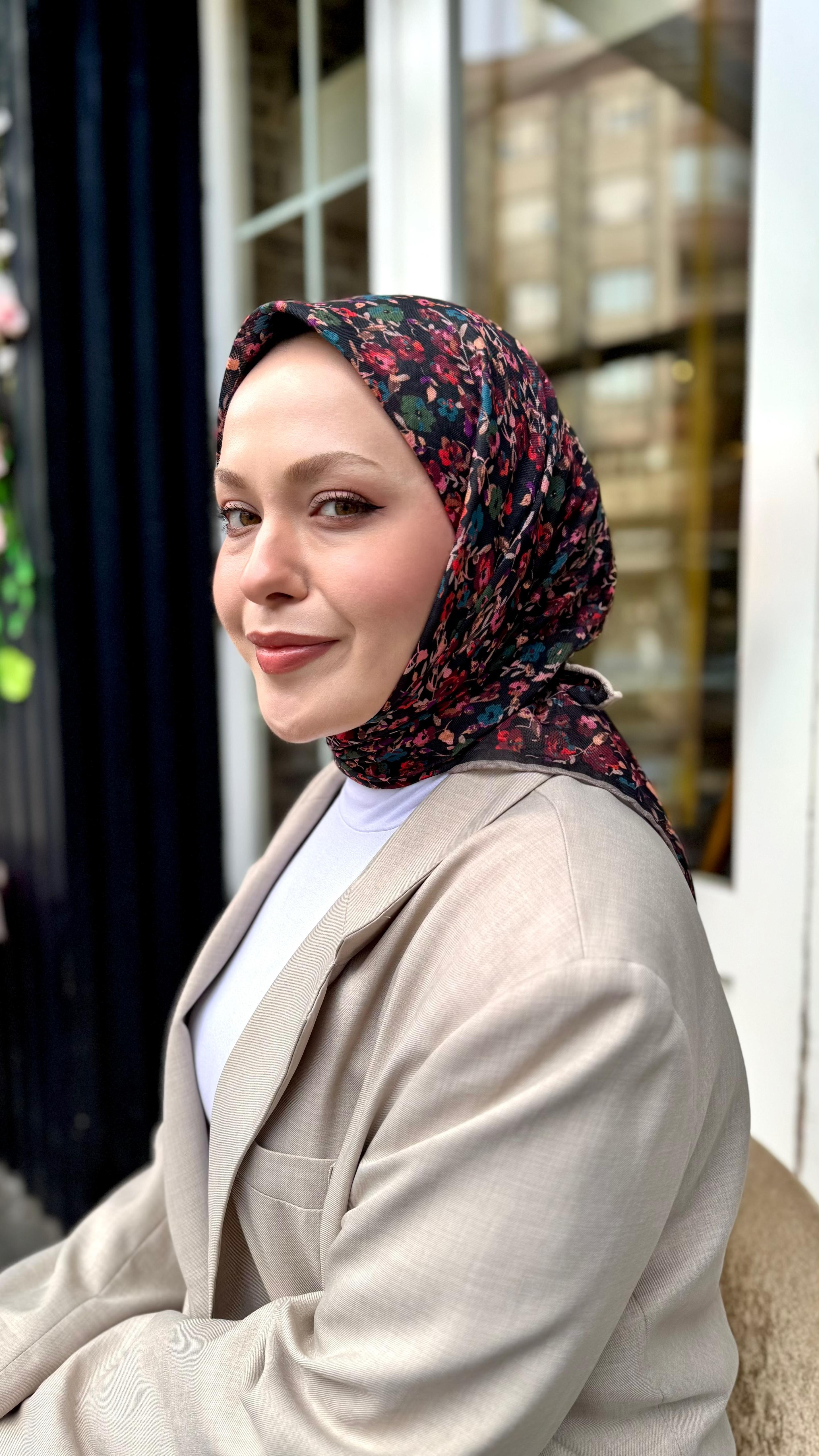 Locella Soft Pamuk Eşarp Siyah Bordo-5