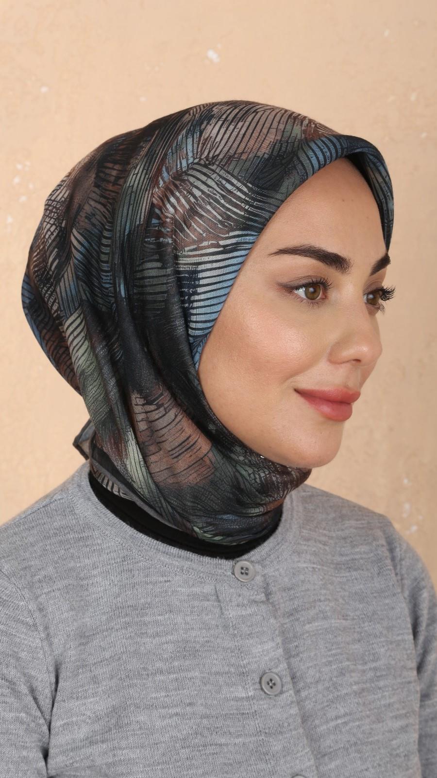 Locella Soft Pamuk Eşarp Siyah Mavi-11