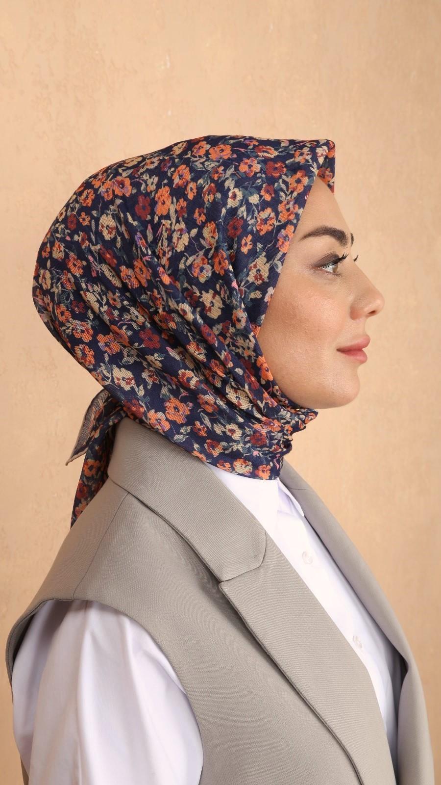 Locella Soft Pamuk Eşarp Lacivert  Turuncu-22