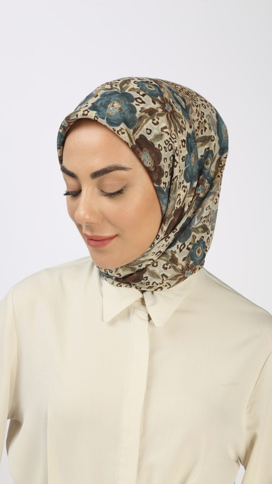 Locella Soft Pamuk Eşarp Krem Mavi