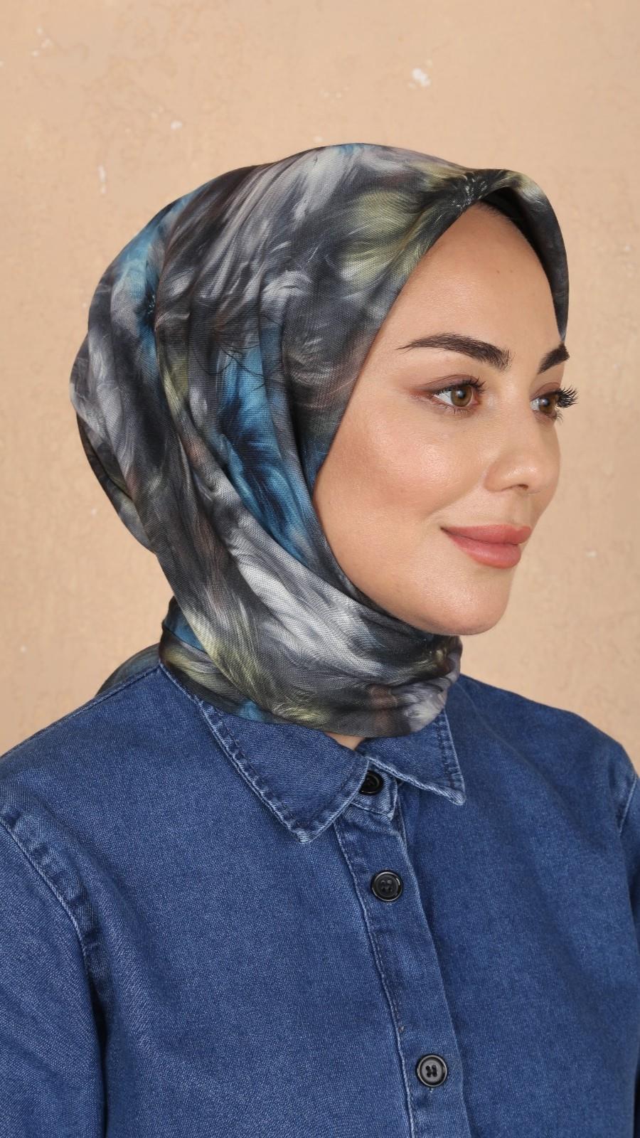 Locella Soft Pamuk Eşarp Siyah Mavi-4