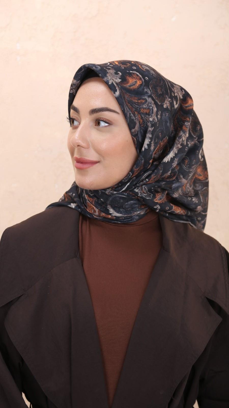 Locella Soft Pamuk Eşarp Siyah Turuncu-3