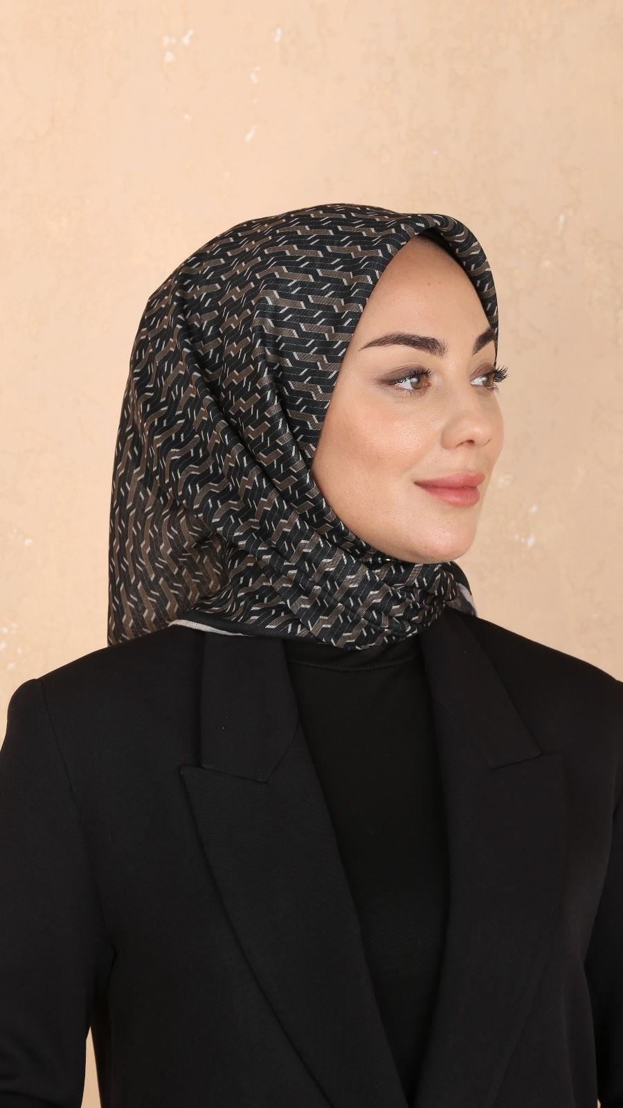 Locella Soft Pamuk Eşarp Siyah Yeşil-2