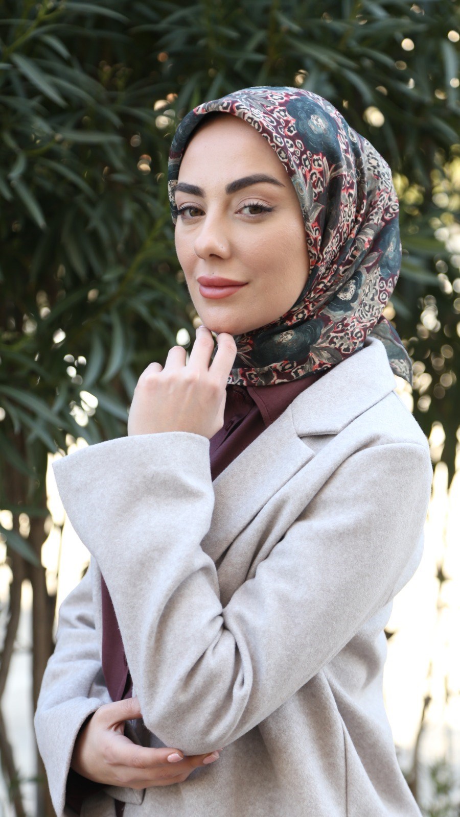 Locella Soft Pamuk Eşarp Zümrüt Bordo