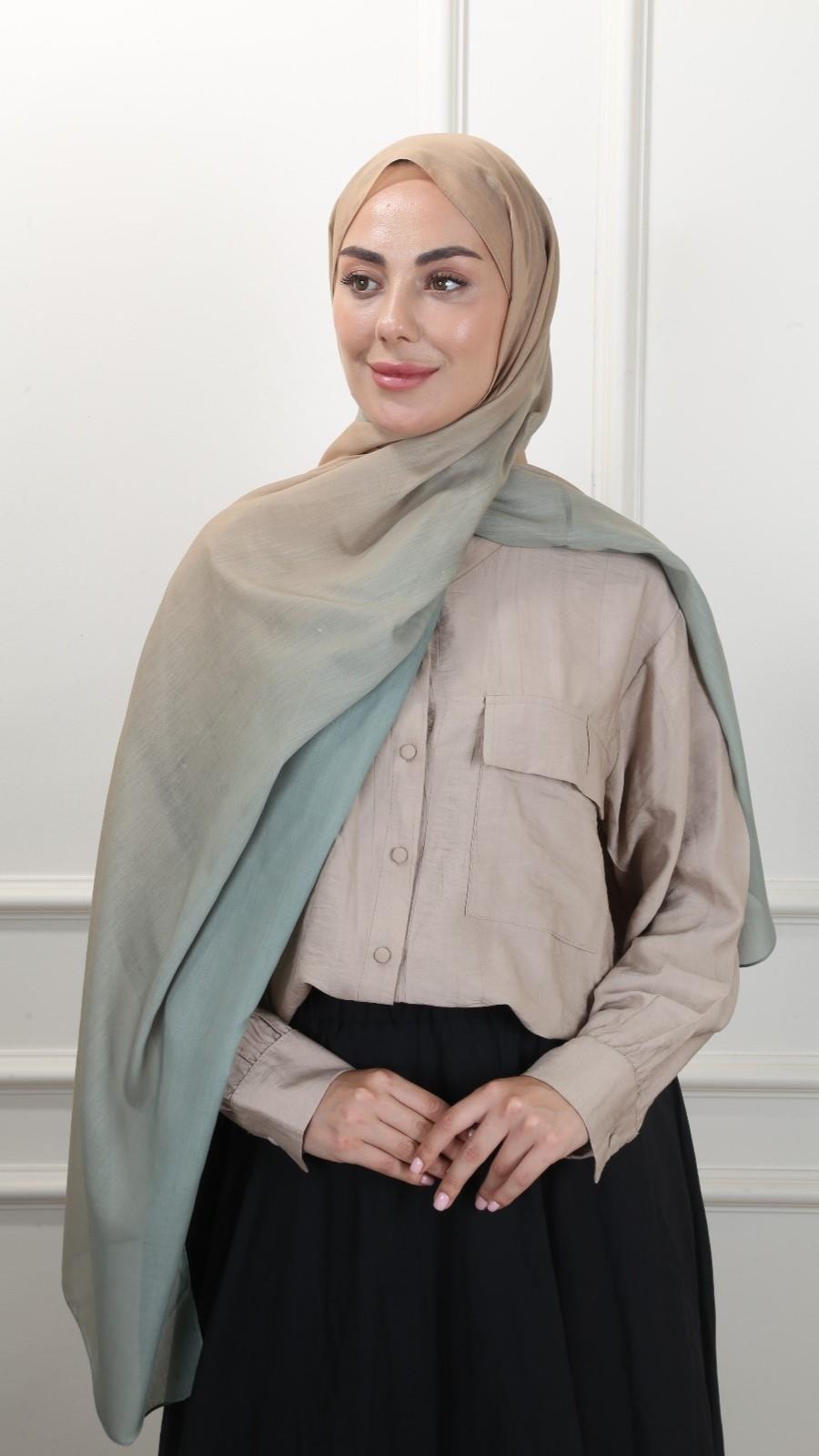 Pamuk Vual Şal Karamel Yeşil-12