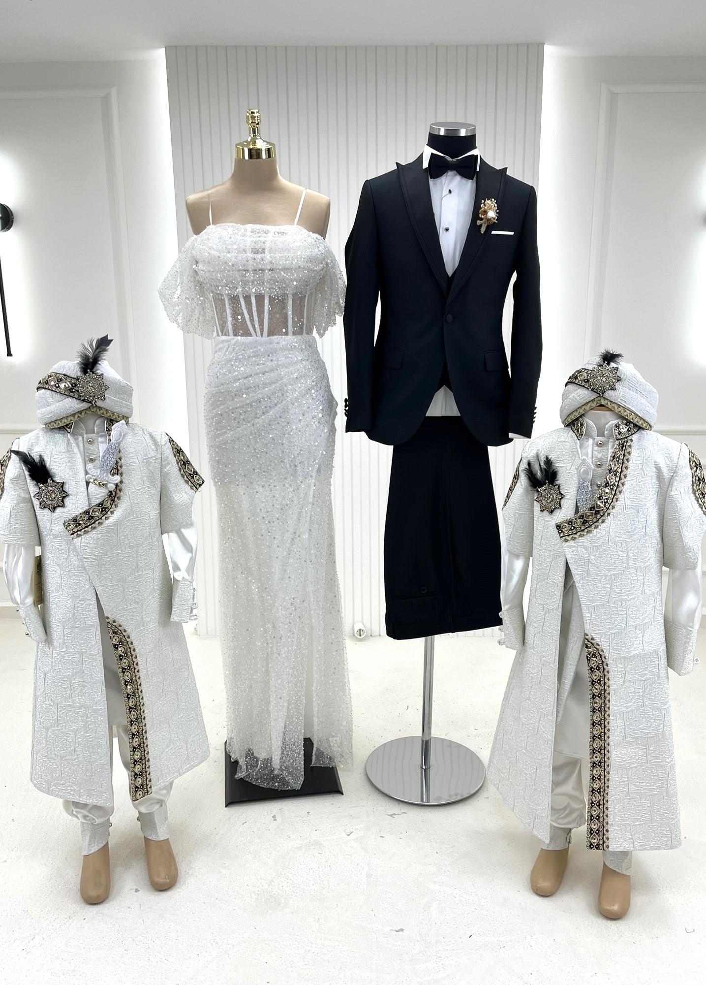 İncili DantelLİ Abiye Kruvaze Kaftanlı Damatlıklı Kombin Set 16