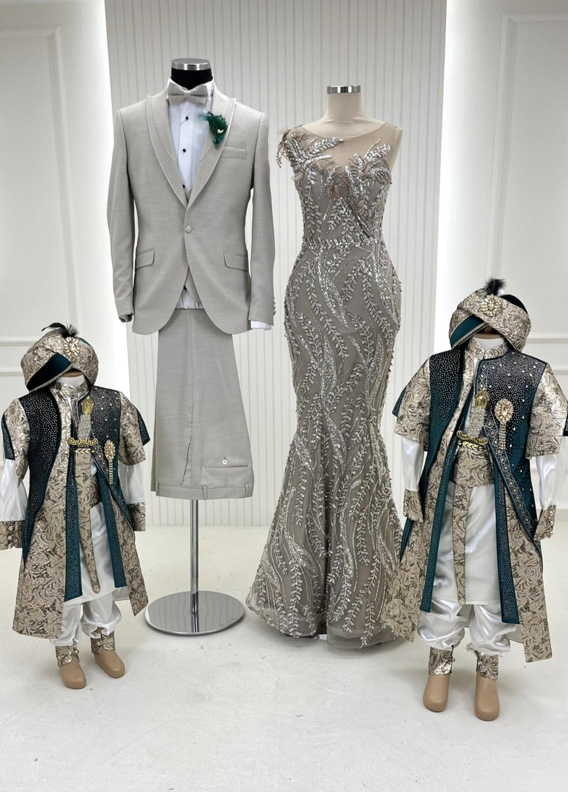 İthal Dantel Balık Abiye Kadife Kaftan Damatlık Kombin Set 67
