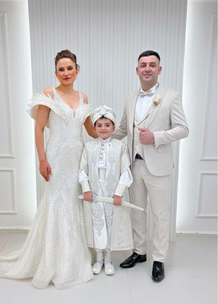Kolları Kayık İncili Dantelli Özel Tasarım Krem Kaftan Krem Damatlıklı Kombin Set 149