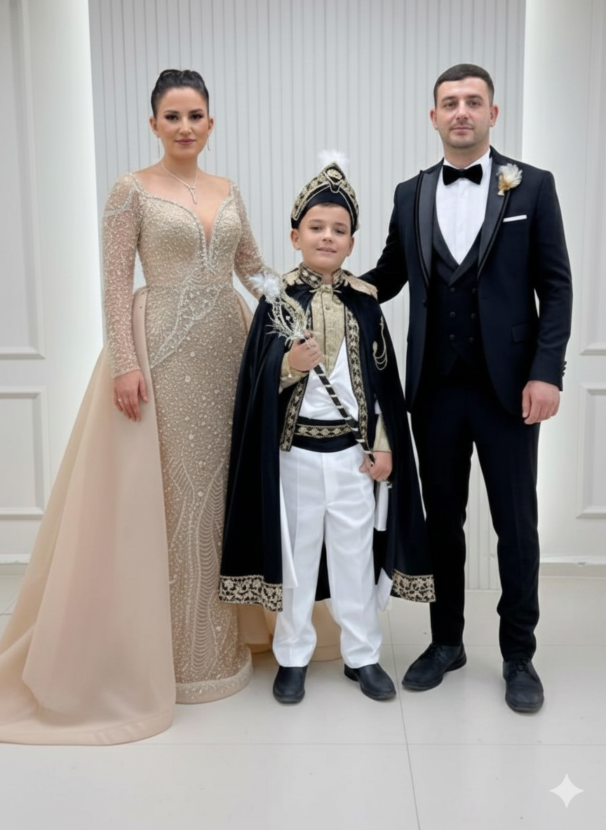 Özel Tasarım Kollu Kalp Yaka Pelerinli Balık Abiye Tasarım Amiral Kadife Pelerin Siyah Damatlık Kombinli Set 229