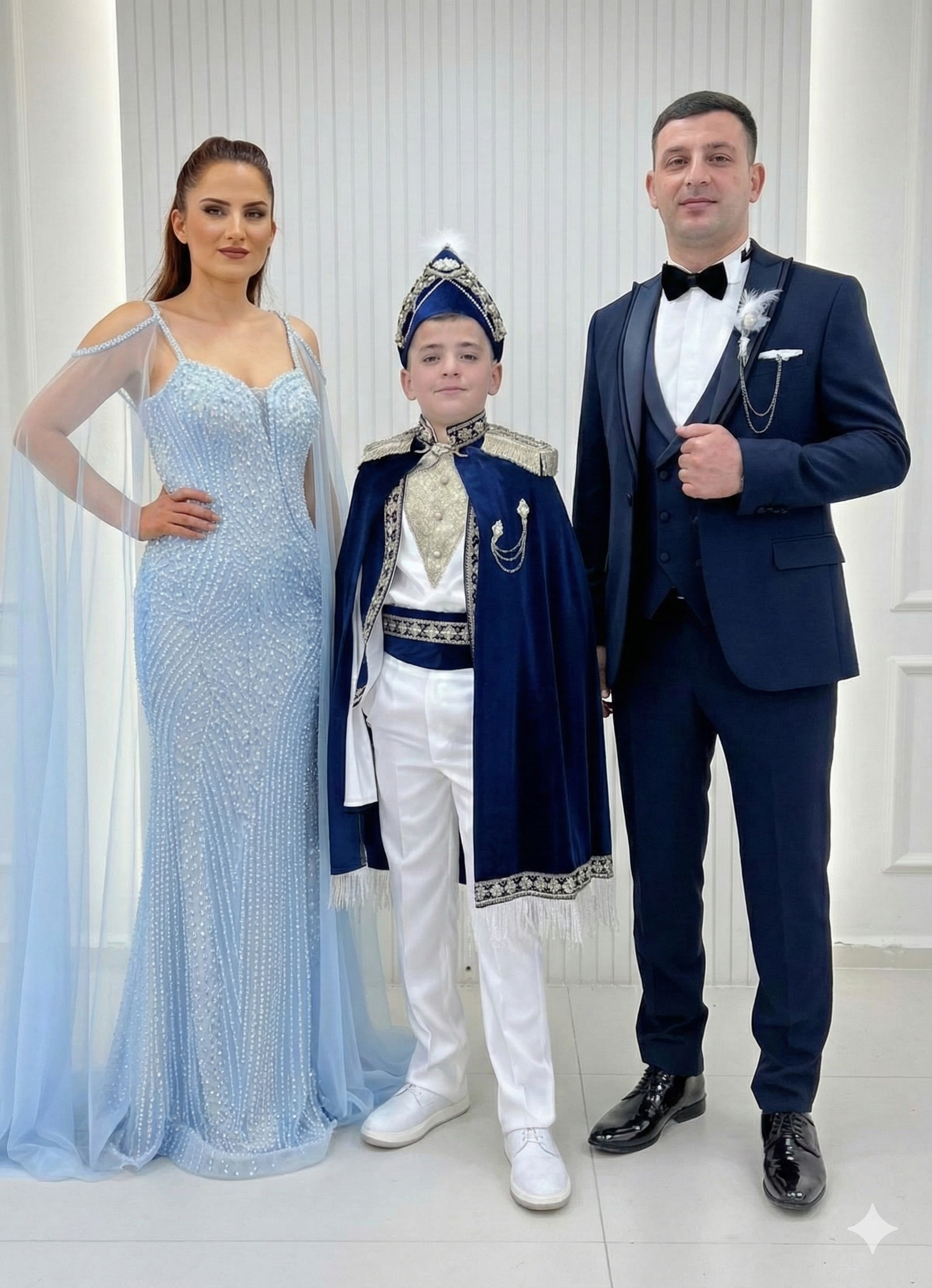 İthal Koldan Pelerinli Kalp Yaka Balık Abiye Tasarım Amiral Kadife Pelerin Lacivert Damatlık Kombinli Set 203