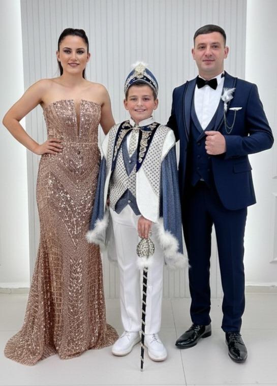 Kahverengi Pano Desen Straplez Abiye Mavi Gold Pelerinli Lacivert Damatlıklı Kombin Set 195
