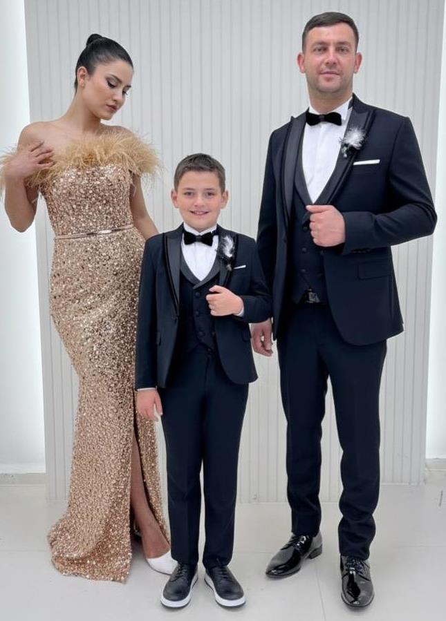 Madonna Yaka Otrişli Pul Payet Balık Yap Siyah Baba Oğul Damatlık Kombinli Set 266