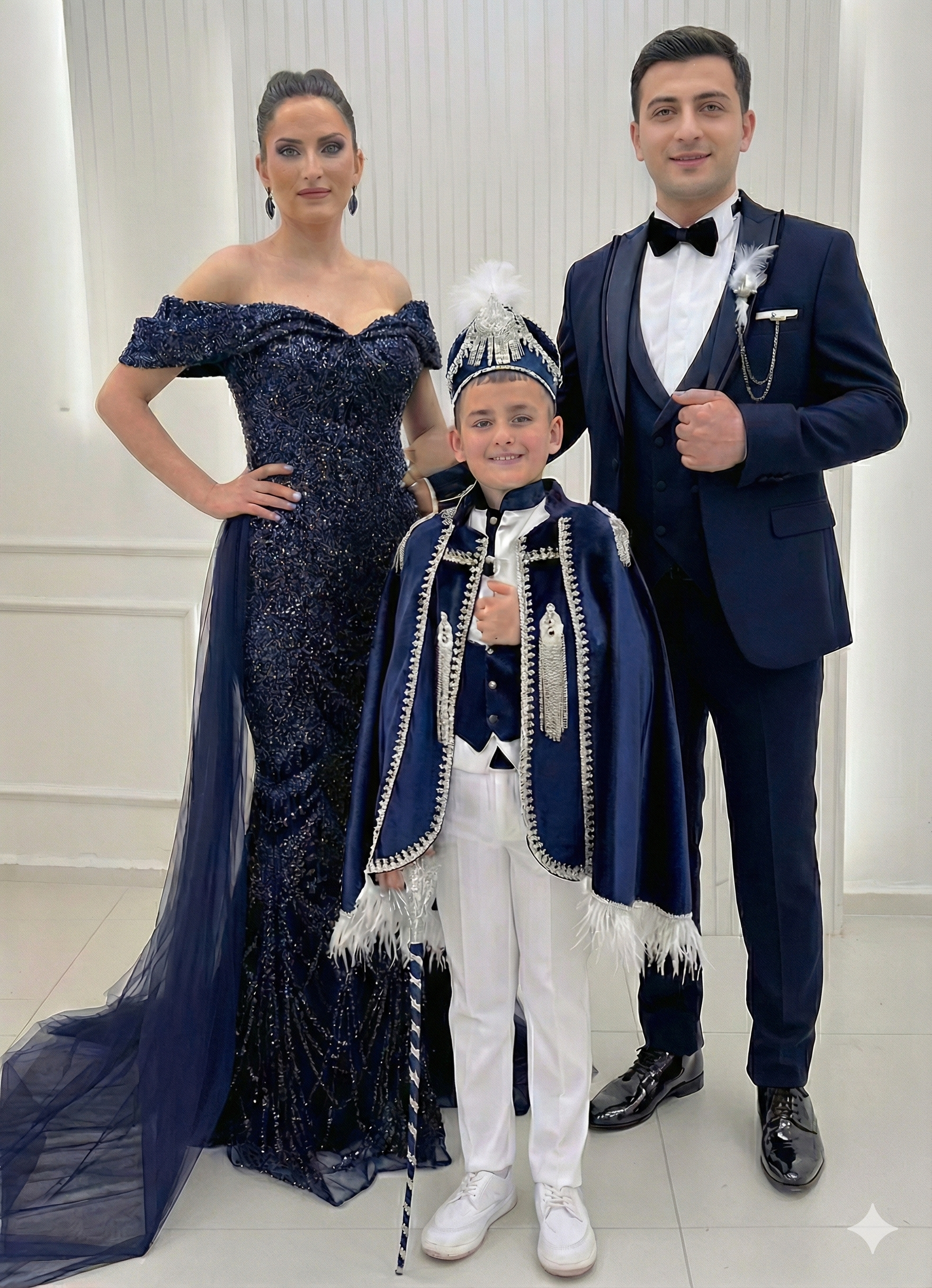 Madonna Yaka Pelerinli Taşlı Balık Abiye Kadife Pelerin Lacivert Damatlık Kombinli Set 227