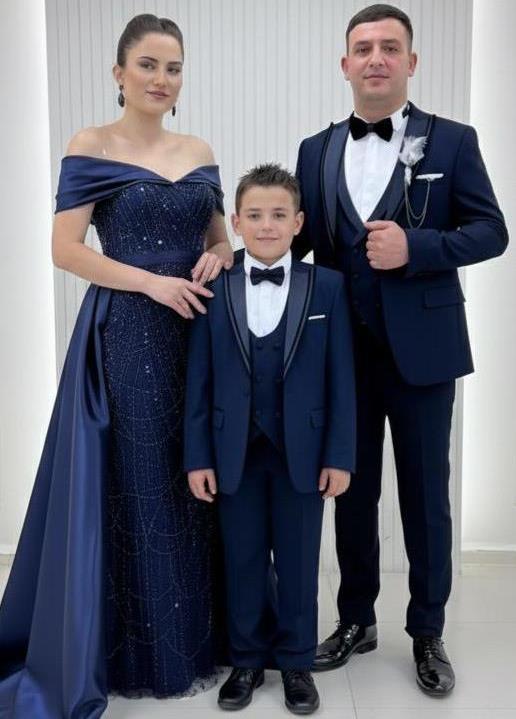 Madonna Yaka Seyyar Pelerinli Taş Balık Abiye Lacivert Baba Oğul Damatlık Kombinli Set 267