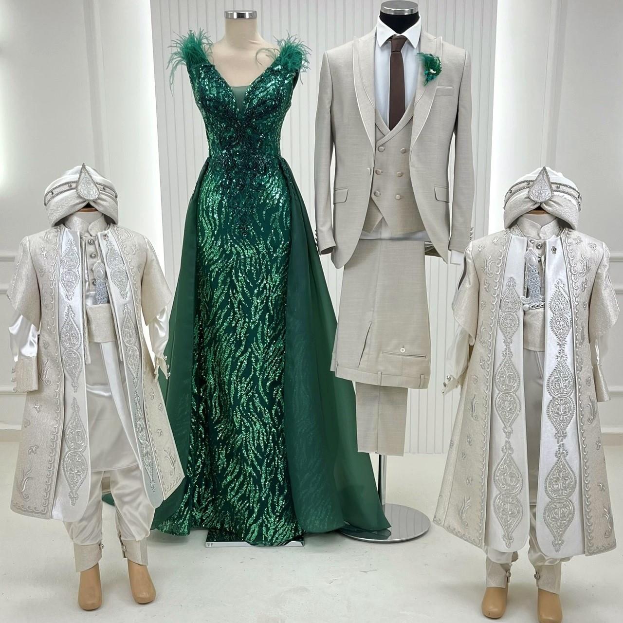 Omzu Otrişli Pelerinli Abiye Nakışlı Kaftan Damatlıklı Kombin Set 34
