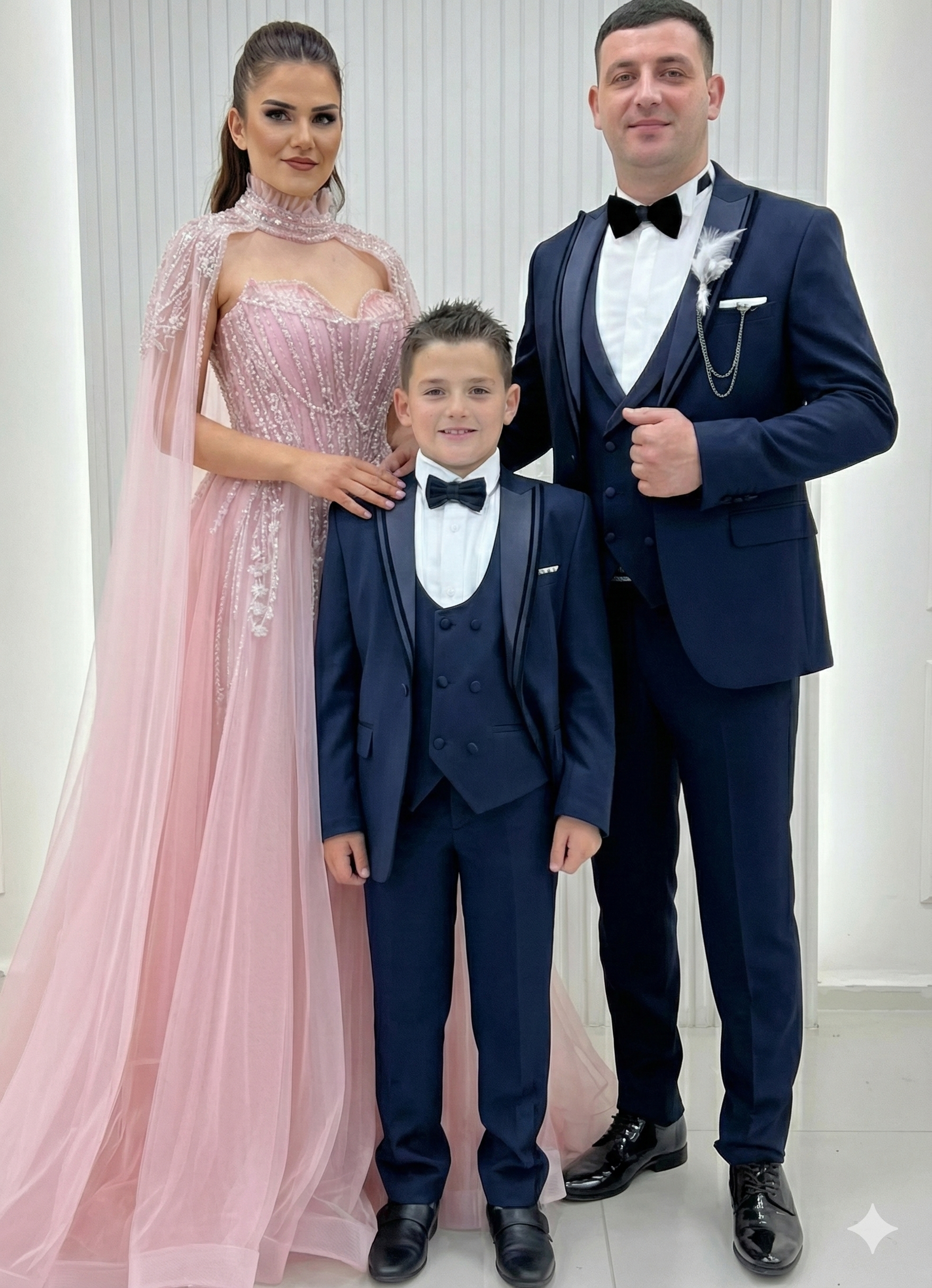 Özel Tasarım Kafes Korse Detaylı Boyundan Pelerinli Helen Model Abiye Lacivert Baba Oğul Damatlık Kombinli Set 262