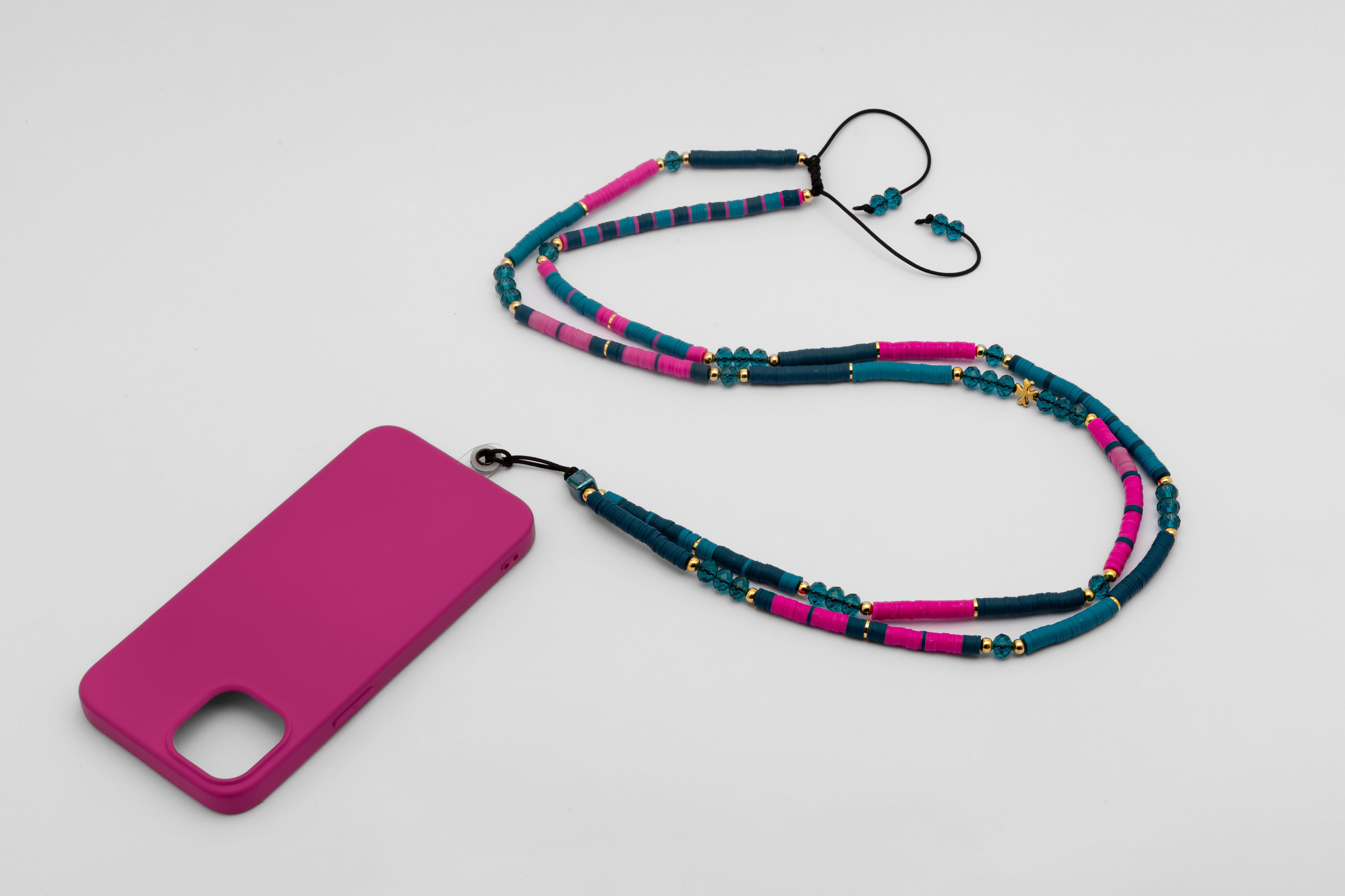 Fimo Boncuk Telefon Askısı Pembe Turkuaz